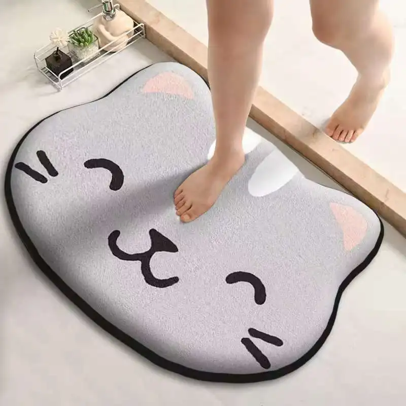 Cartoon Shaped Bathroom Absorbent Foot Mat Shower Room Anti-slip Floor Mat Flannel Printed Dirty Resistant Entrance Mat