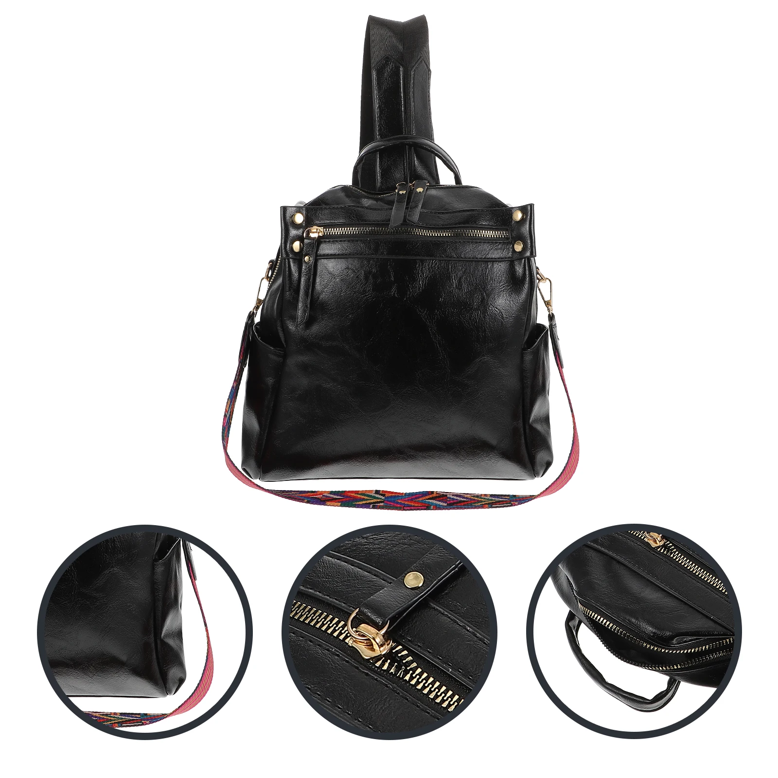 

Waterproof School For Women Black Pu Backpack Portable Travel Shoulder Bag Adjustable Strap Large Capacity Books Storage Durable