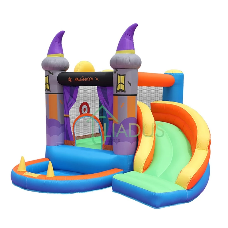 

Inflatable Jumper Bounce House with Blower Air Bounce Castle with Slide Kids Courtyard Bouncy Castle Outdoor Game Play House