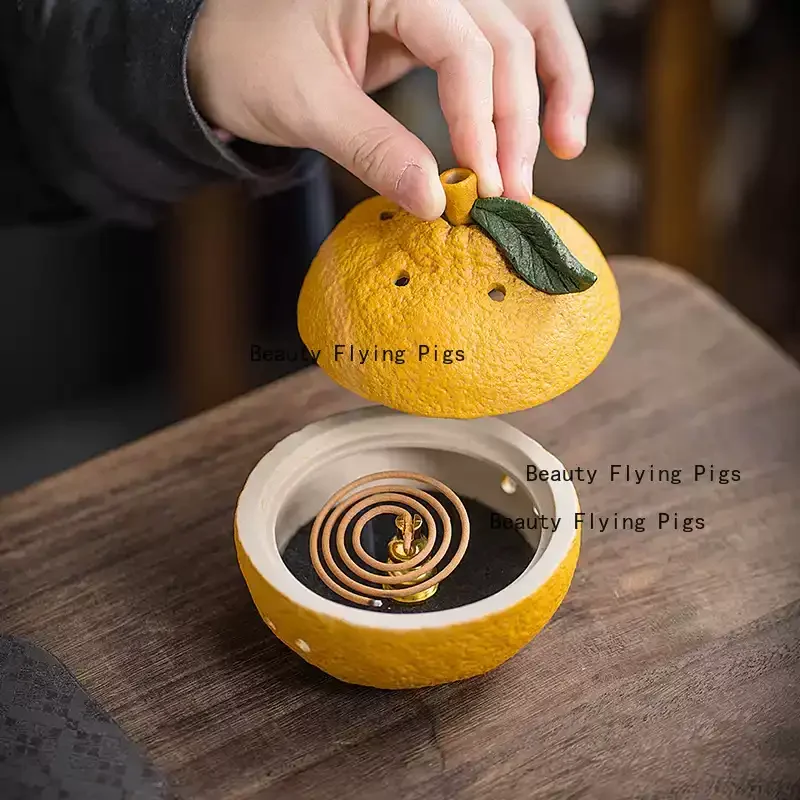 1pc Ceramic Incense Burner, Orange/Persimmon/Durian Shaped Incense Burner, Temple Sacrificial Supplies Feng Shui Accessories