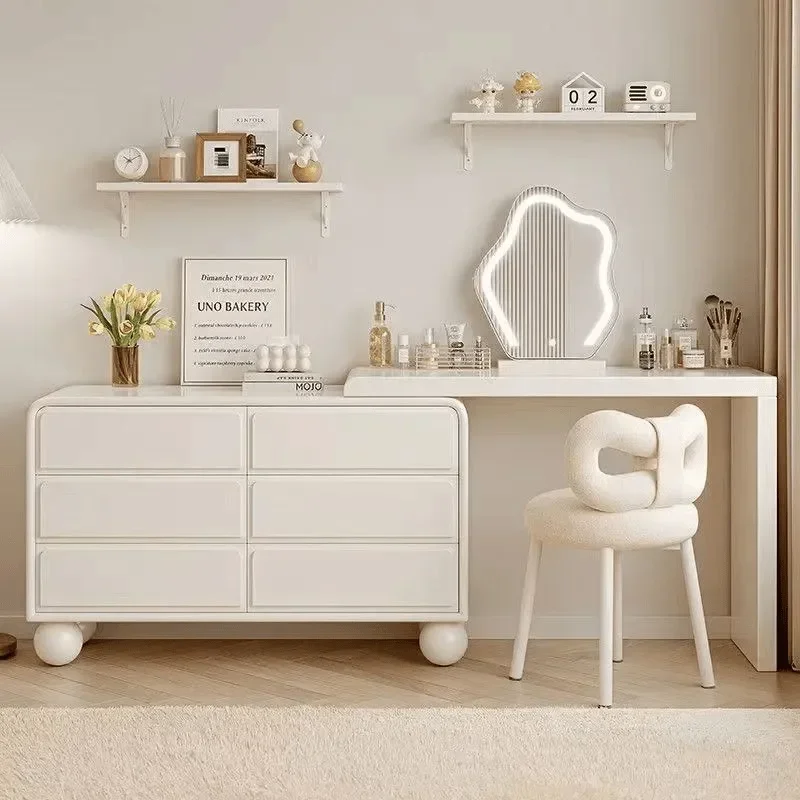 All Solid Wood Dresser Bedroom Simple Modern Multi Functional Chest Rotating Integrated Makeup Table Vanity Desk Storage