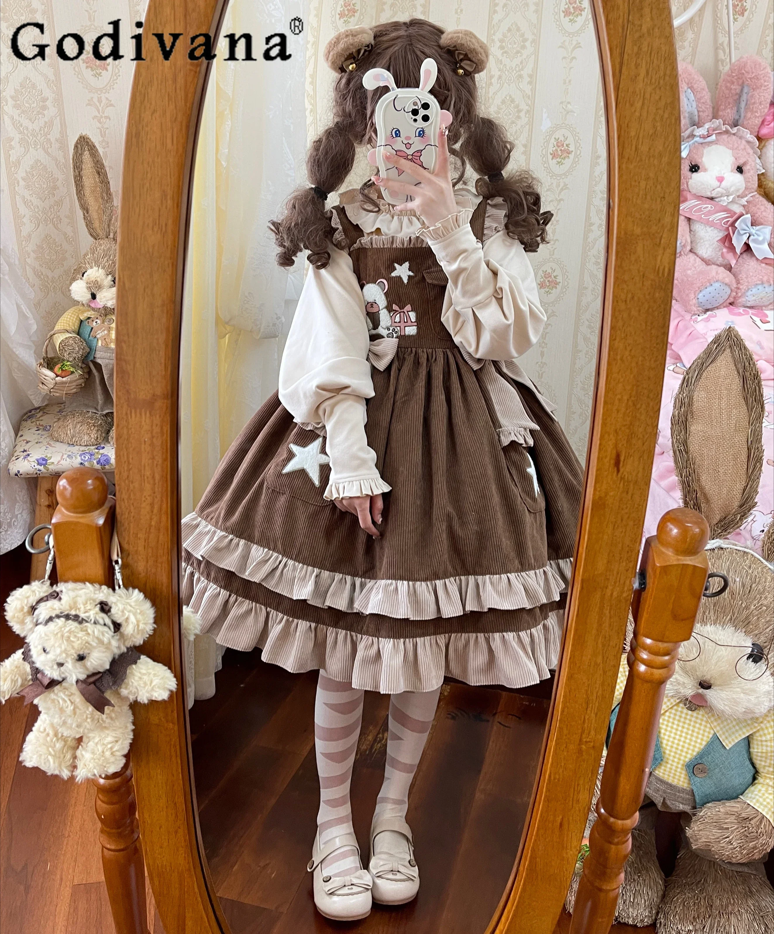 Original Design Lolita Dress Set Two-piece Set Female Sweet Cute Bow Ruffle Princess Dress Birthday Party Jsk Casual Inside Top