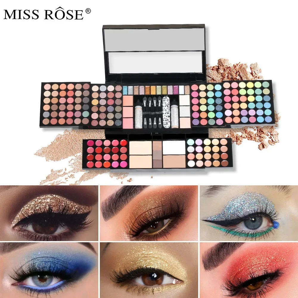 MISS ROSE 120 Colors Matte Eyeshadow Highlight Lipstick Vanity Case Pearlescent Eyeliner Multifunctional Palette Makeup Cosmetic