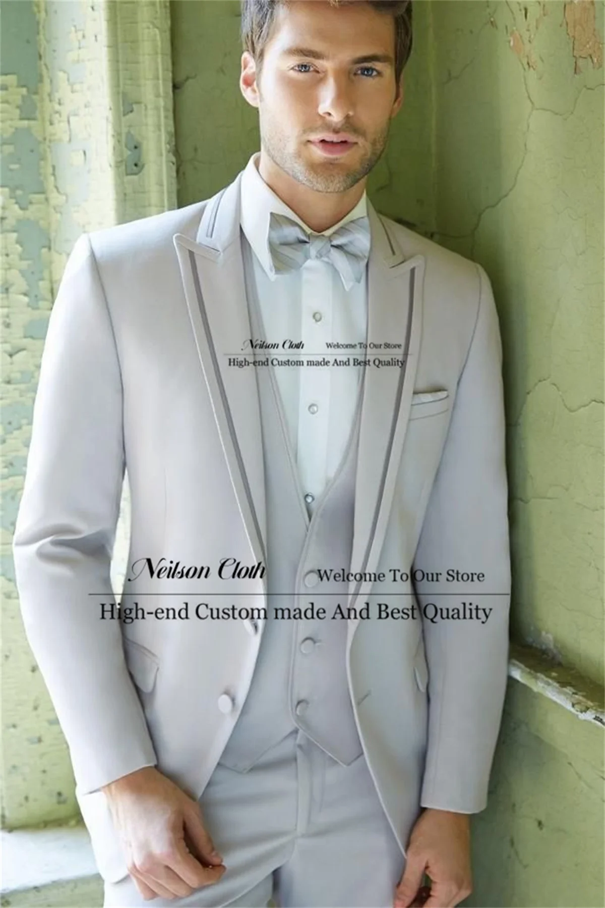 

Formal Peaked Lapel Male Prom Blazers 3 Pcs Jacket Vest Pants Sets Groom Wedding Tuxedos Customized Slim Fit Terno Masculino