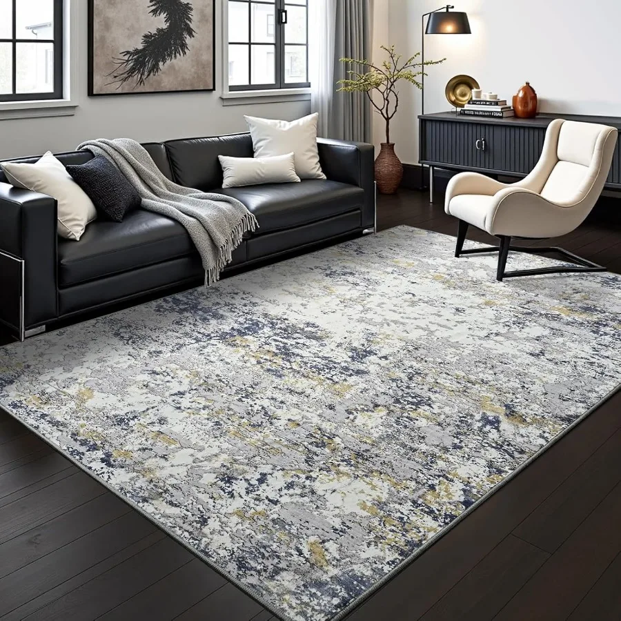 

Modern abstract area rug with washable and soft low pile texture nonslip backing ideal for bedroom living room and dining room
