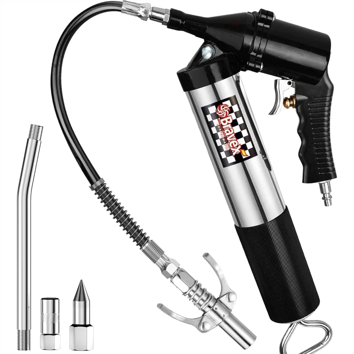 

Pneumatic Grease Gun Automatic with Quick Release Coupler, 6000 PSI Continuous Cycle Heavy Duty Air Compressor Grease Gun, 18