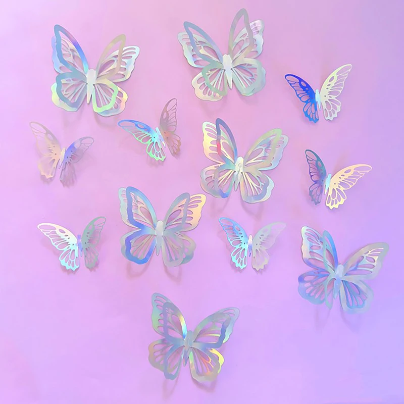 생일 축하 케이크 토퍼, 로즈 골드 접이식 타입 나비, 어린이 파티 케이크 토퍼, 디저트 장식, 베이비 샤워 선물, 12 개