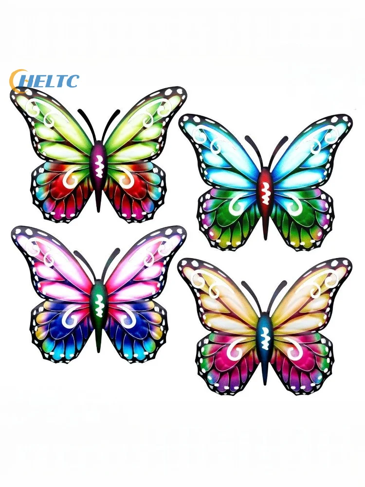 2D جدار الفن الملونة فراشة معدنية خمر رسمت باليد الحيوان النحت داخلي في الهواء الطلق المنزل فناء حديقة ديكور حلية #5