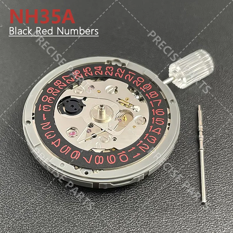 NH35 Mechanical Movement Mod Black-Red Datewheel Fit to 3.0 Crown Case Genuine Japan NH35A Automatic Mechanism