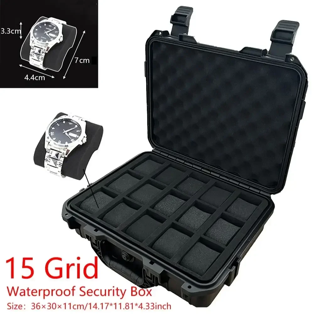 15 Slot Plastic  Portable Waterproof Watch Case Tool Box Display Storage Box Watch Storage Box Hard Case Watch Bracket