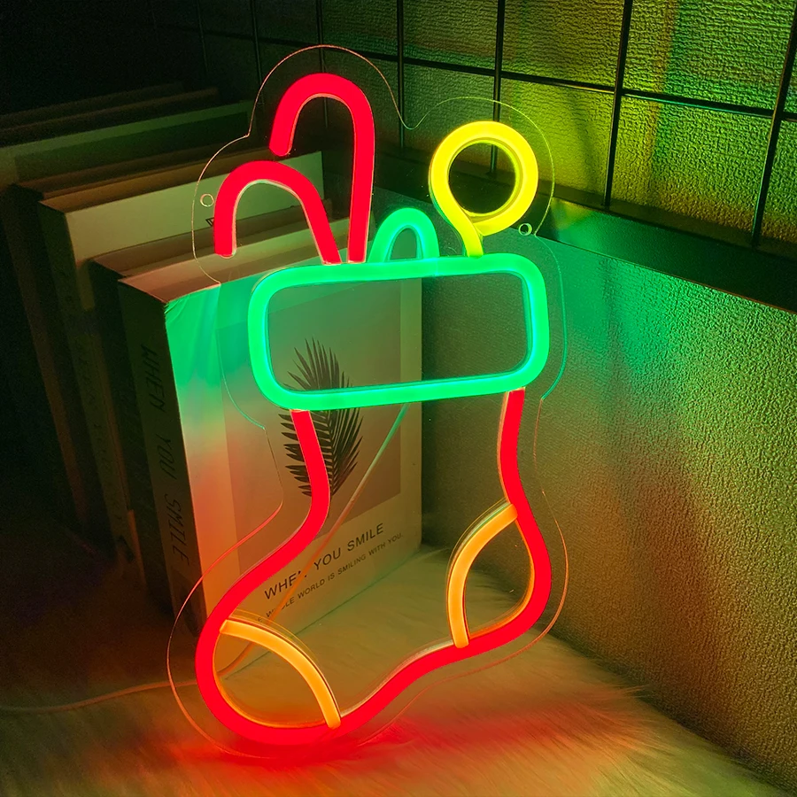 Christmas Series Socks Neon Lights, Led Color Signs, Indoor Wall Decorative Lights, Clubs, Christmas Courtyard Decoration.