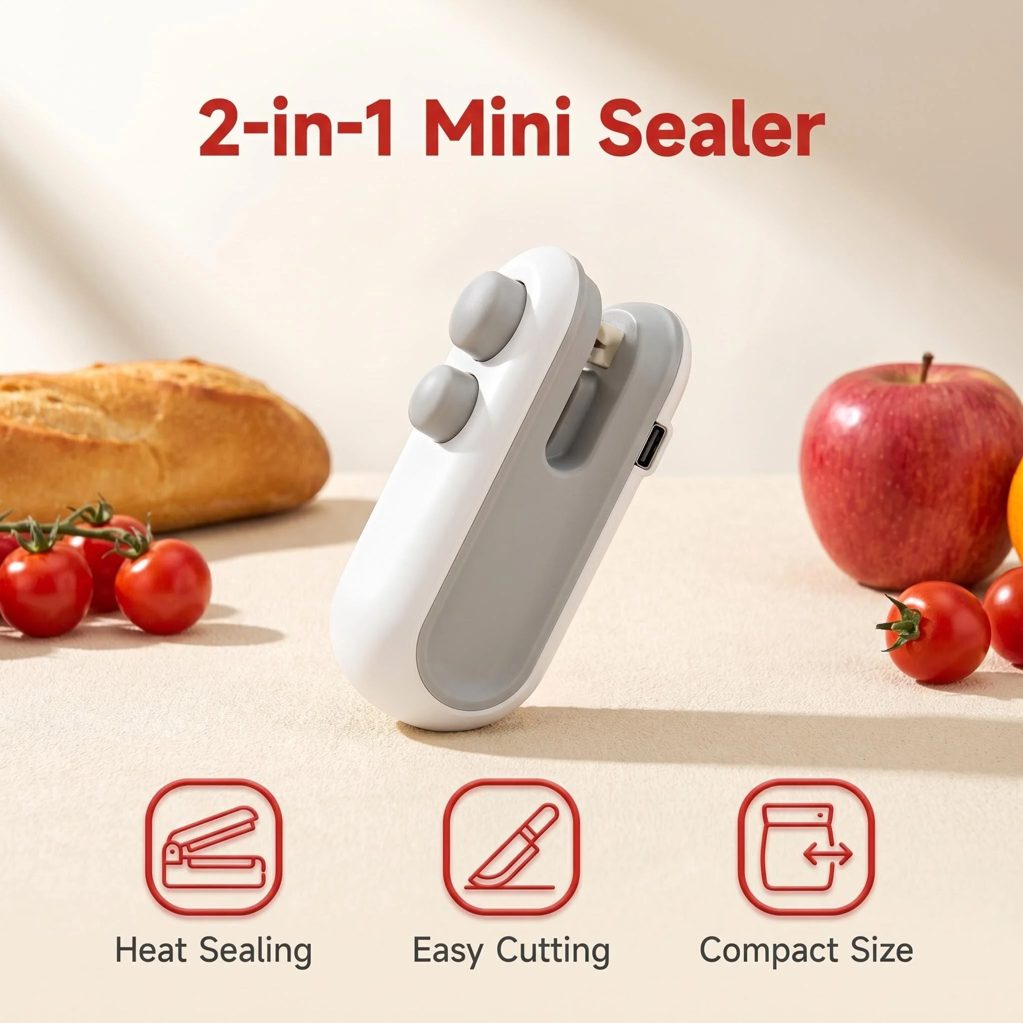 2 In 1 Magnetic Mini Heat Sealer USB Rechargeable Portable Food Bag Sealer Cutter Snack Plastic Bag Sealing Opener