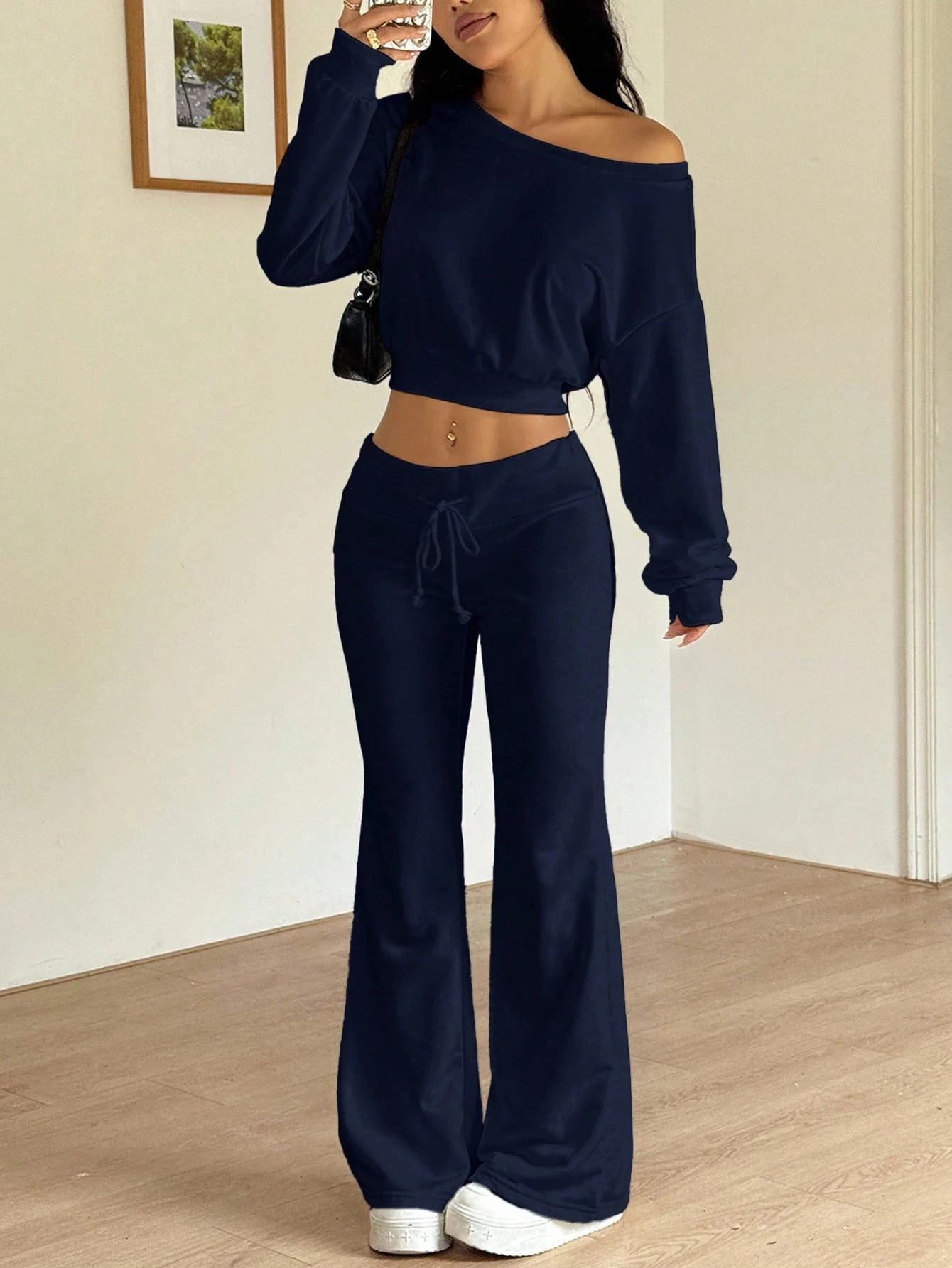 Crop Top Crochet - Conjunto Feminino de 2 Peças, Top