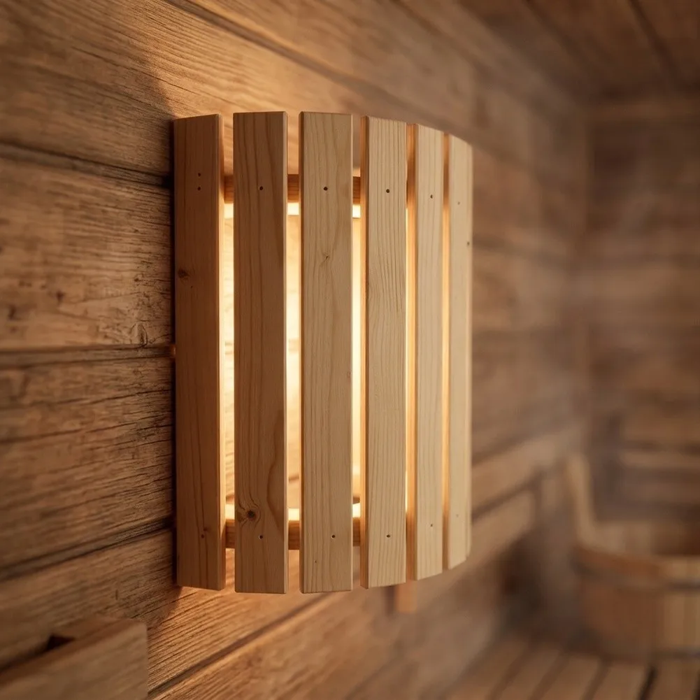 Natural Wood Lampshade Designed for Sauna and For steam Room Environments with Humidity Resistant Construction