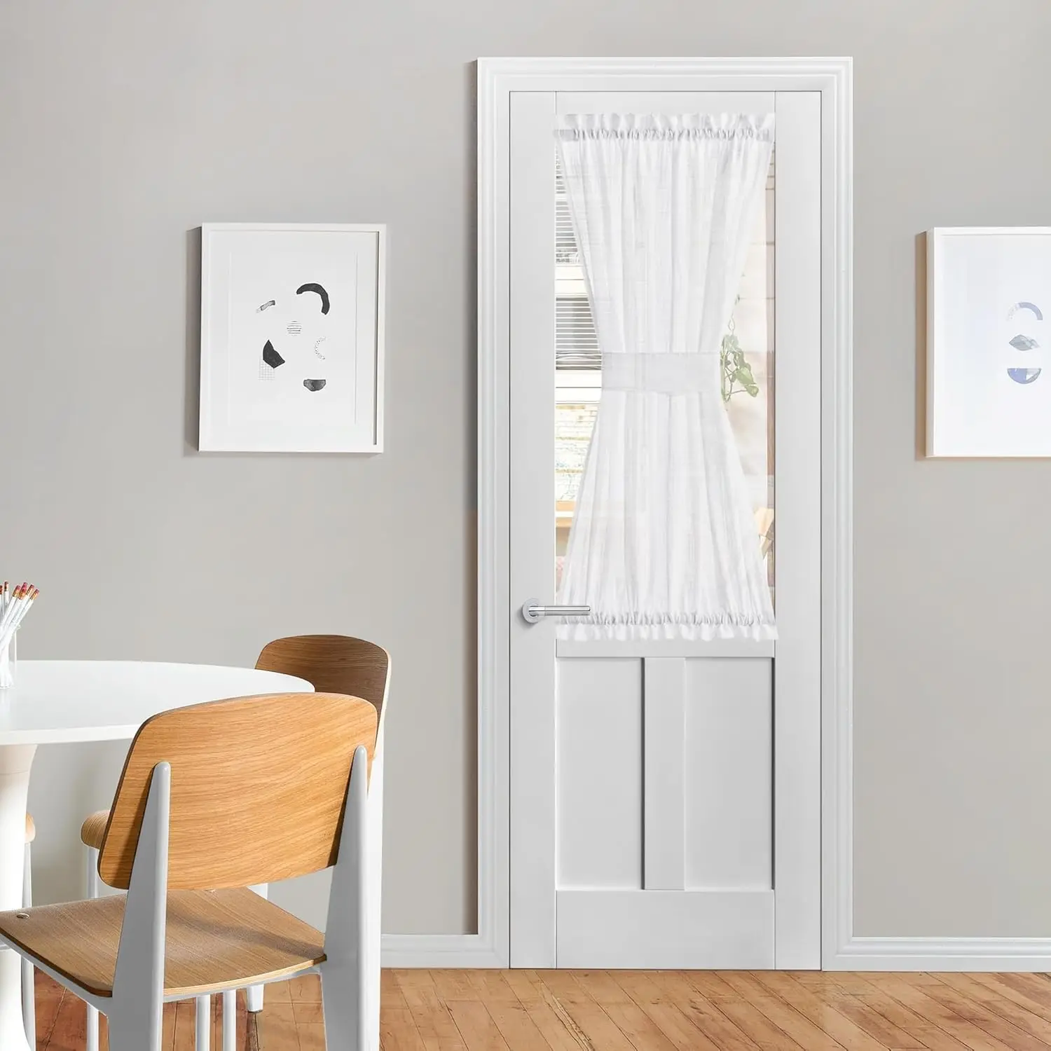 

Semi Sheer French Door Curtain Panel with Tieback, 26x50 Inch White Linen Look for Privacy and Light Filtering