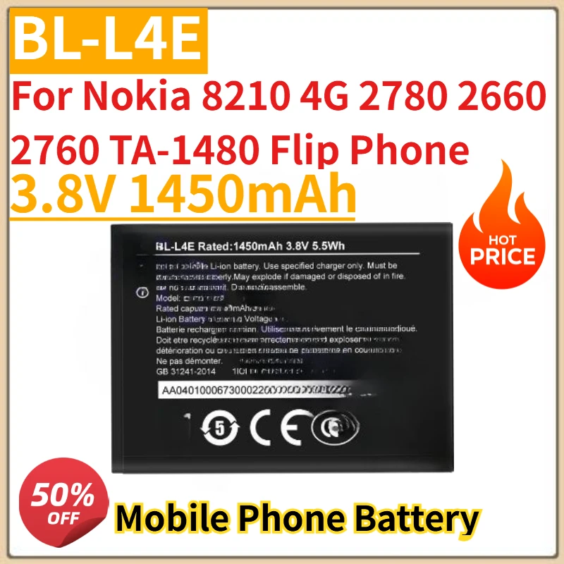 

High Quality New 3.8V 1450mAh 5.5Wh BL-L4E Mobile Phone Battery For Nokia 8210 4G 2780 2660 2760 TA-1480 Flip Phone