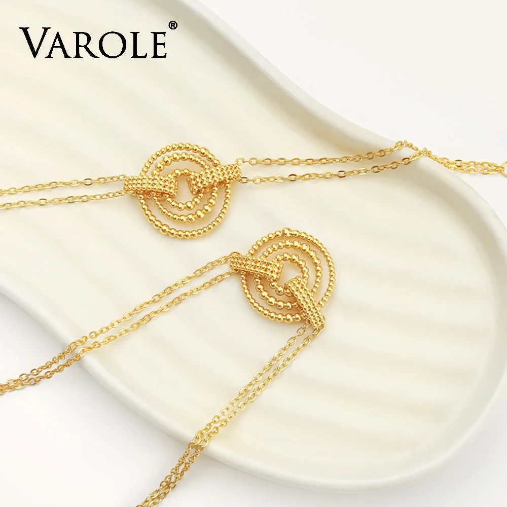 VAROLE Women Triple Round Beaded Bracelet Brass Double Chain Adjustable Wrist Jewelry Daily Wear Party Gift for Women