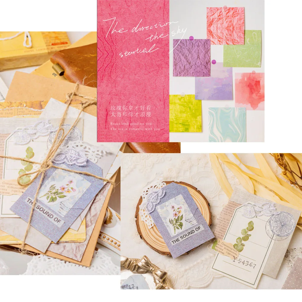 100 Pcs Colorful Texture Background Craft Paper Junk Journal Planner Scrapbooking Vintage Decoupage Decoration DIY Photo Albums view 3