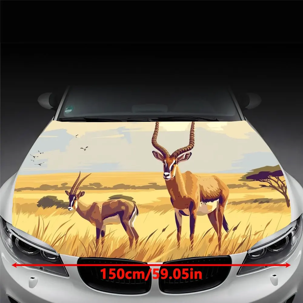 Grassland Antelope Painting Car Hood Wrap Color Vinyl Sticker Truck Graphic Bonnet DIY Auto Accessories Decoration Decal Gift