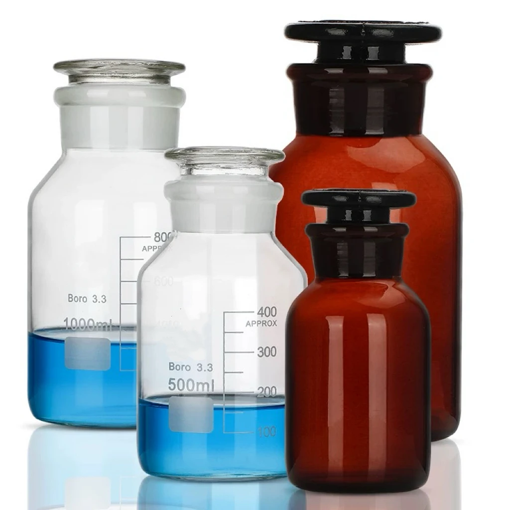 60/125/250/500ml  Stoppered Wide-mouth Reagent Bottle Large-mouth Glass Bottle For Wine Infusion, High Borosilicate-Shuniu