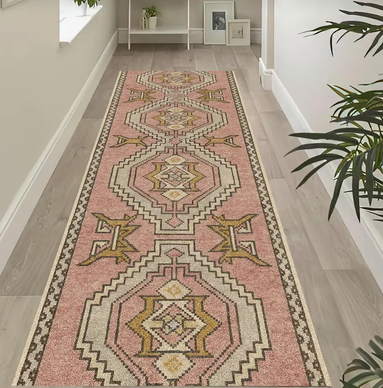 سجادة عداء ذهبية باروكية سجادة سوداء أنيقة فاخرة بنمط زهور كلاسيكية للمدخل وغرفة النوم ديكور المنزل #3