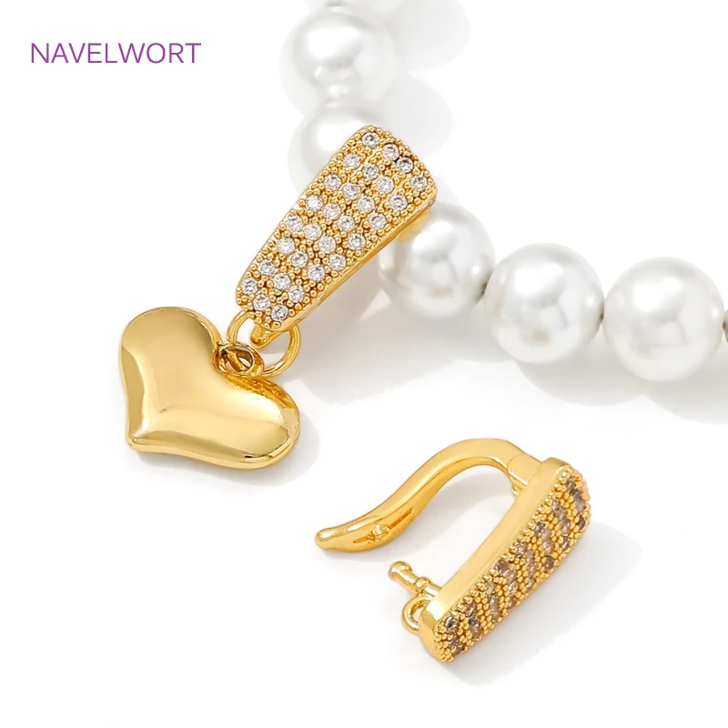 18K Gold Plated Brass Pendant Bail Clasp Connector,With Zircon Fastener Lock Clasps For Jewelry,DIY Necklace Making Accessories