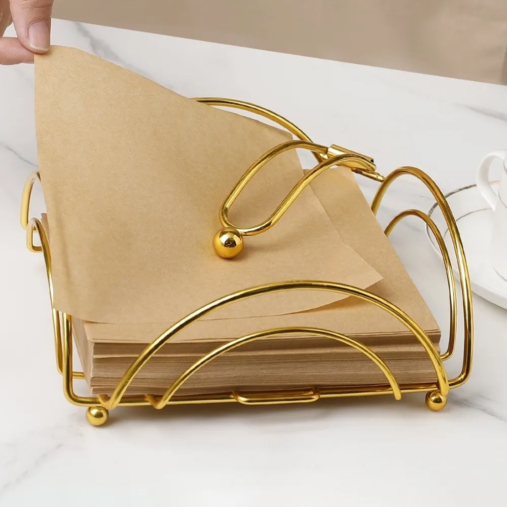 Durable Metal Napkin Holder Square Decorative Holder Napkin Box with Weighted Arm Napkin Tray view 3