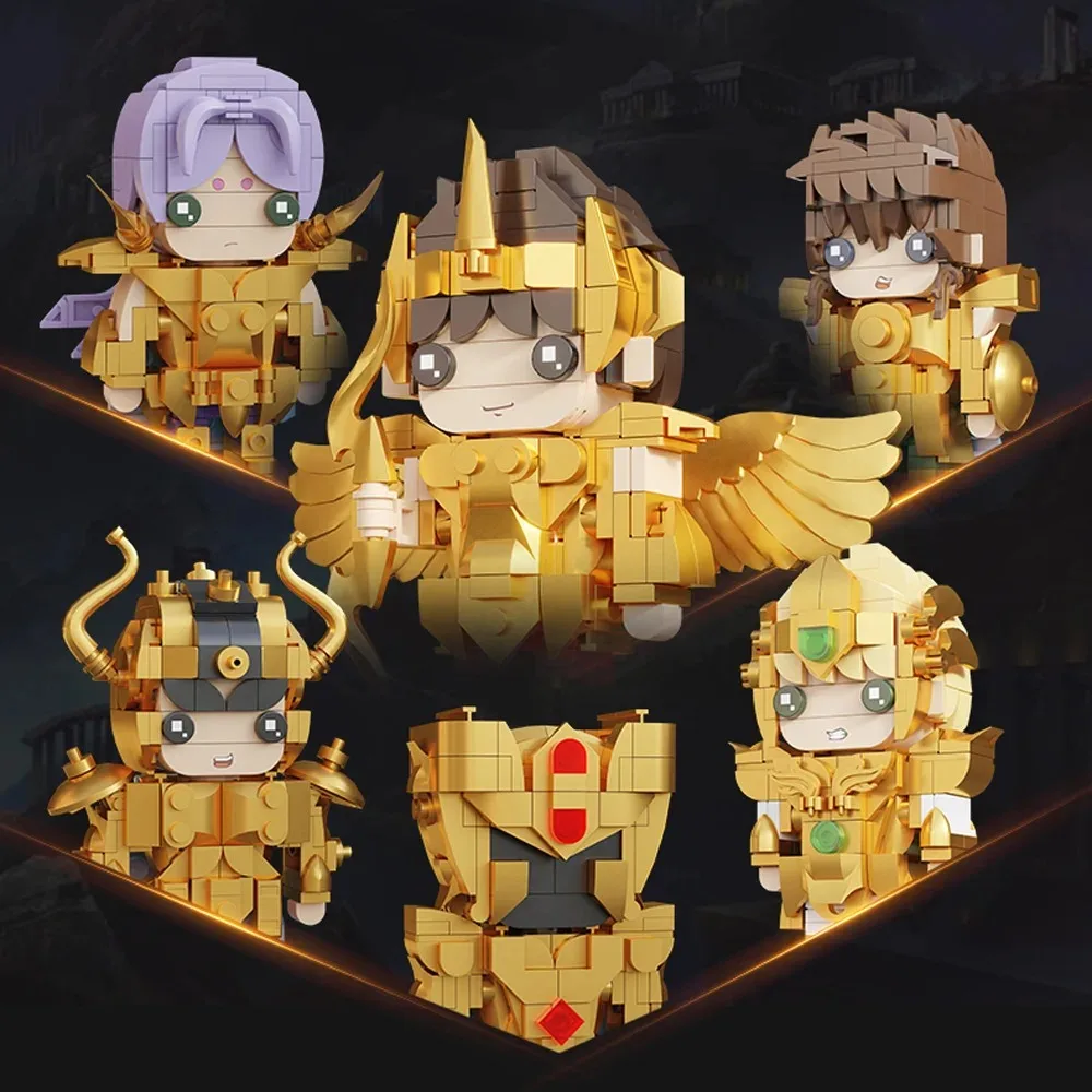 Movie MOC Pantasy Gold Saints Taurus Golden Warrior Gold Athena Gold Leo Gold Libra Model Building Blocks Brick Puzzle Toys