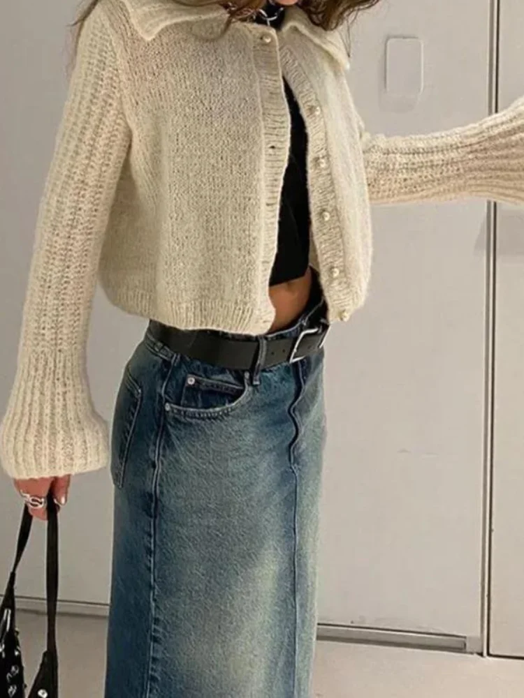 

Burgundy Knitted Cardigan For Women Lapel Single Breasted Long Sleeve Sweater 2025 Winter Autumn New Lady Fashion Knit Outerwear
