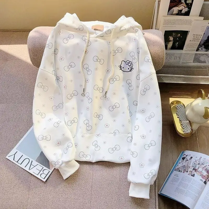 

Sanrio Hello Kitty Winter Spring Girls Baby Kawaii Hoodie Sweatshirt Fleece Lined Cartoon Warm Thicken Pullover Kids Clothing