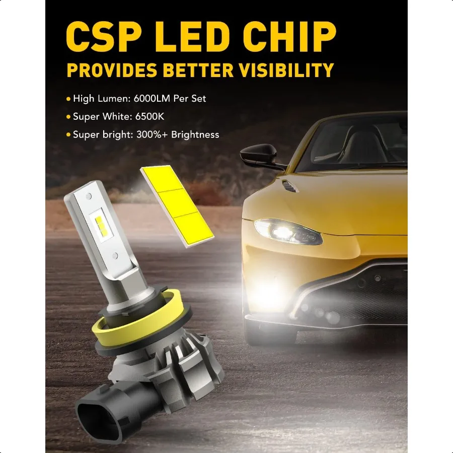 H11 H8 H16 LED مصابيح الضباب أو DRL 6000 لومينز 6500K الضوء الأبيض البارد 300 Brightn CSP LED رقائق مصابيح الضباب استبدال ل Ca