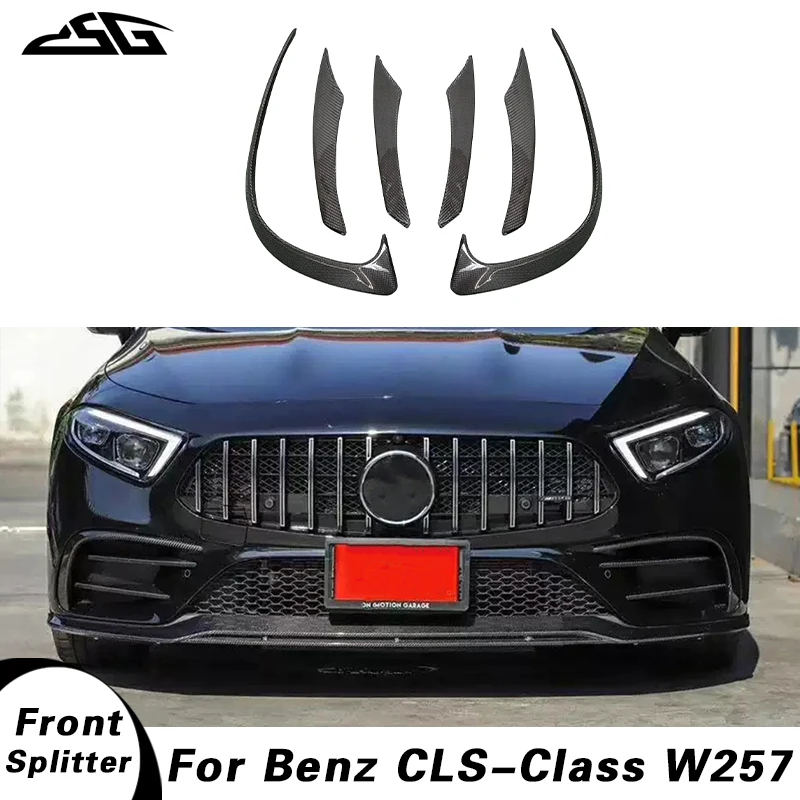 Carbon Fiber Front Bumper Lip Trim Wind Knife Splitter Body Spoiler Canards For Mercedes Benz CLS Class W257 CLS53 350 2018+