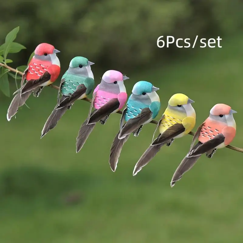 6Pcs/pack 10*4cm Simulation Feather Birds Models Fake Artificial Birds DIY Wedding Home Garden Ornament Decoration Tree Decor