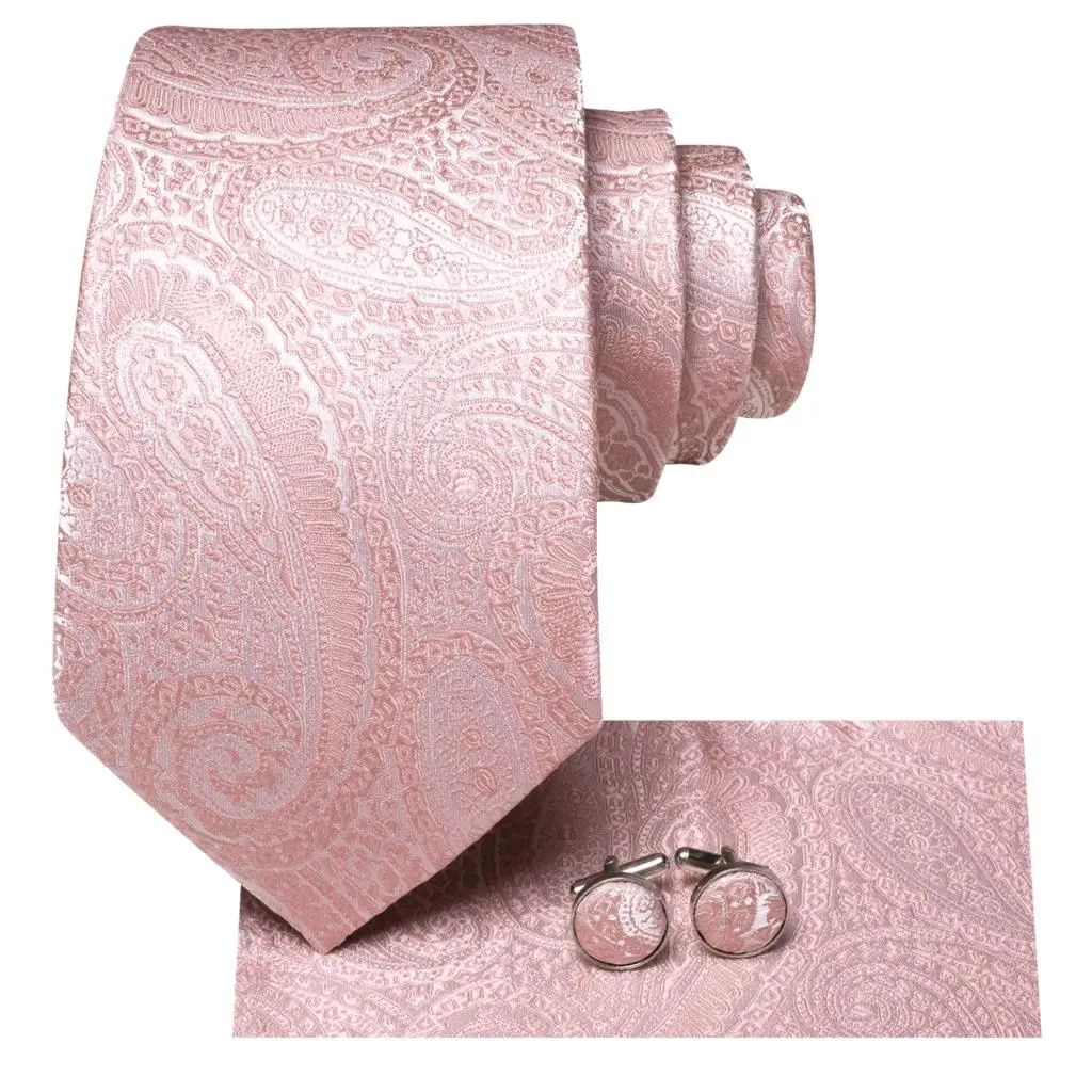 2022 Nieuwe Fashion Brand Perzik Roze Paisley Stropdassen Voor Mannen Wedding Party Stropdas Set Zakdoek Manchetknopen Gift Groothandel Hi-tie