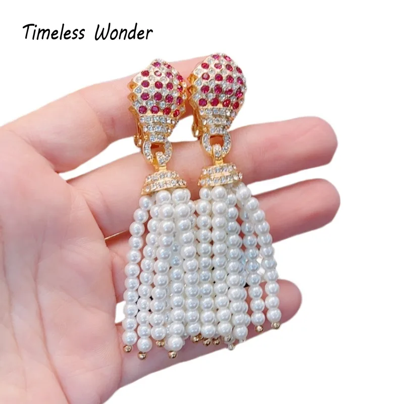 

Timeless Wonder Fancy Zircon Geo Beaded Tassel Clip on Earrings for Women Designer Jewelry Gift Brincos Trendy Top Mix Rare 3282