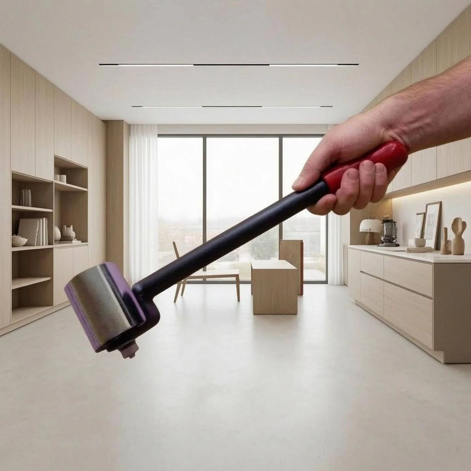 Floor Seam Roller Long Handle Wall Perimeter Roller Hand Tool Red Grip Multi-Purpose