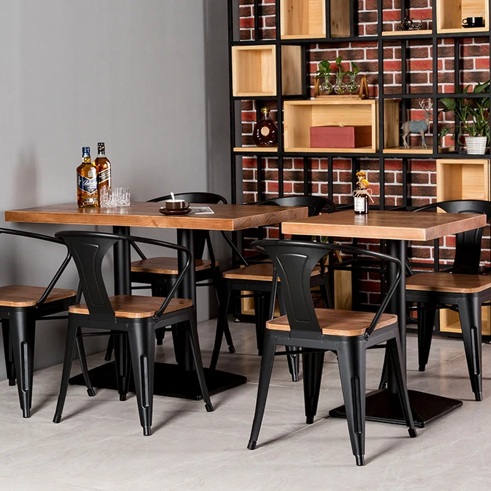 #Modern Industrial Style Dining Table Set Vintage Bistro Iron Chairs For Kitchen For Restaurants