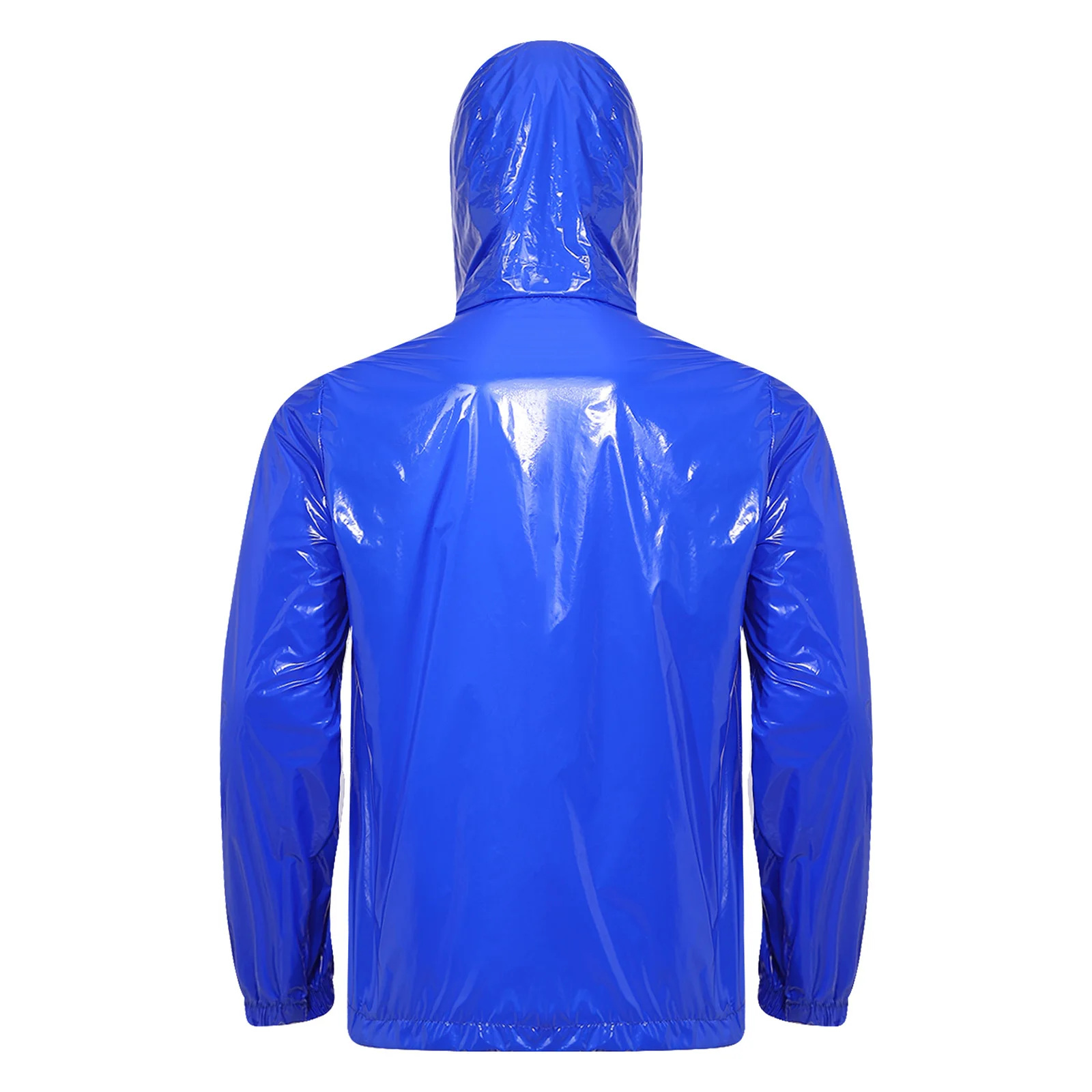 Mens Glossy Half Zip Hooded Waterproof Raincoat Jacket Tops Waterproof Sweatshirt Front Pocket with Zipper Long Sleeve Hoodie