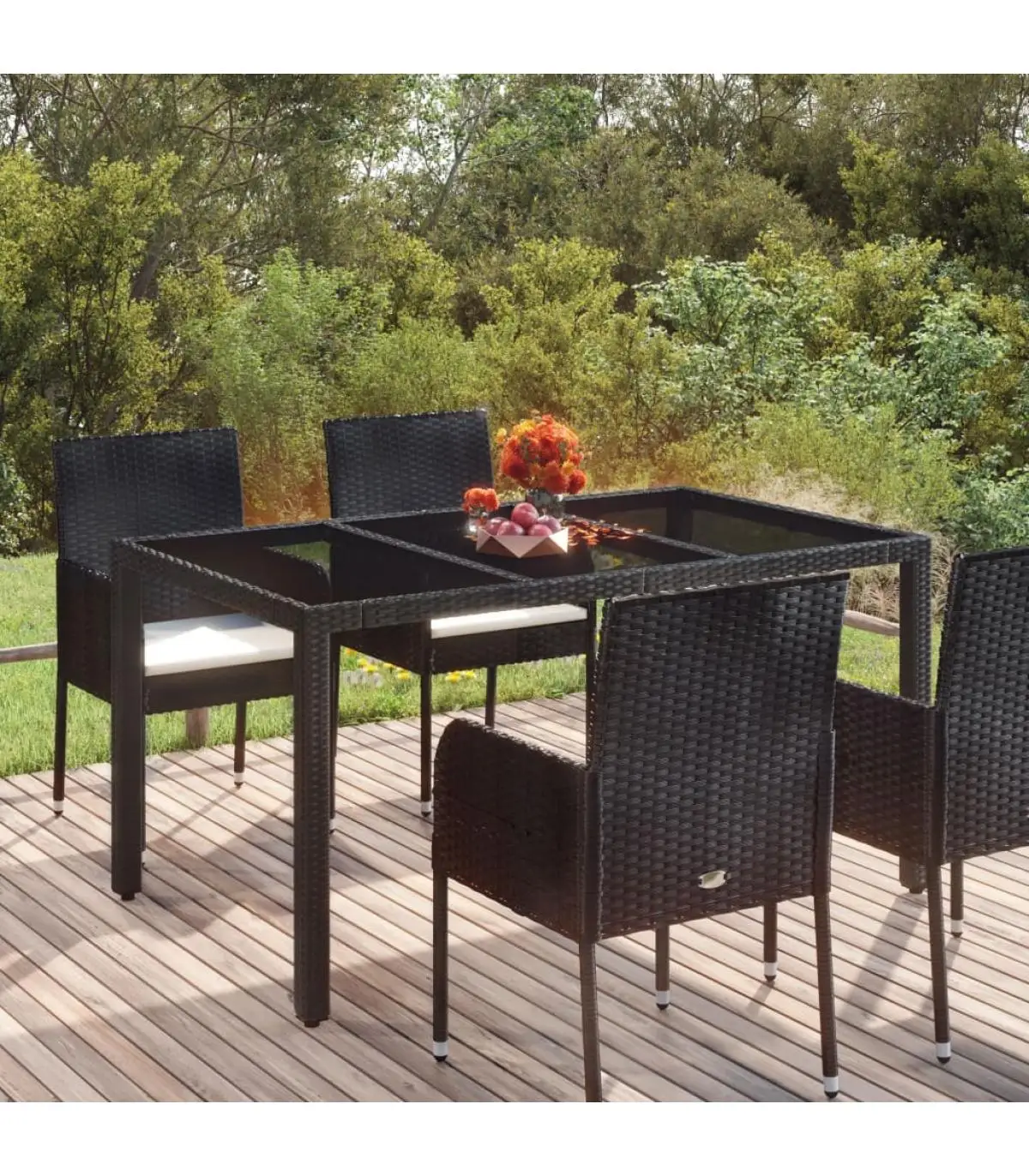 Garden tables garden table glass surface rattan PE black 150x90x75 cm