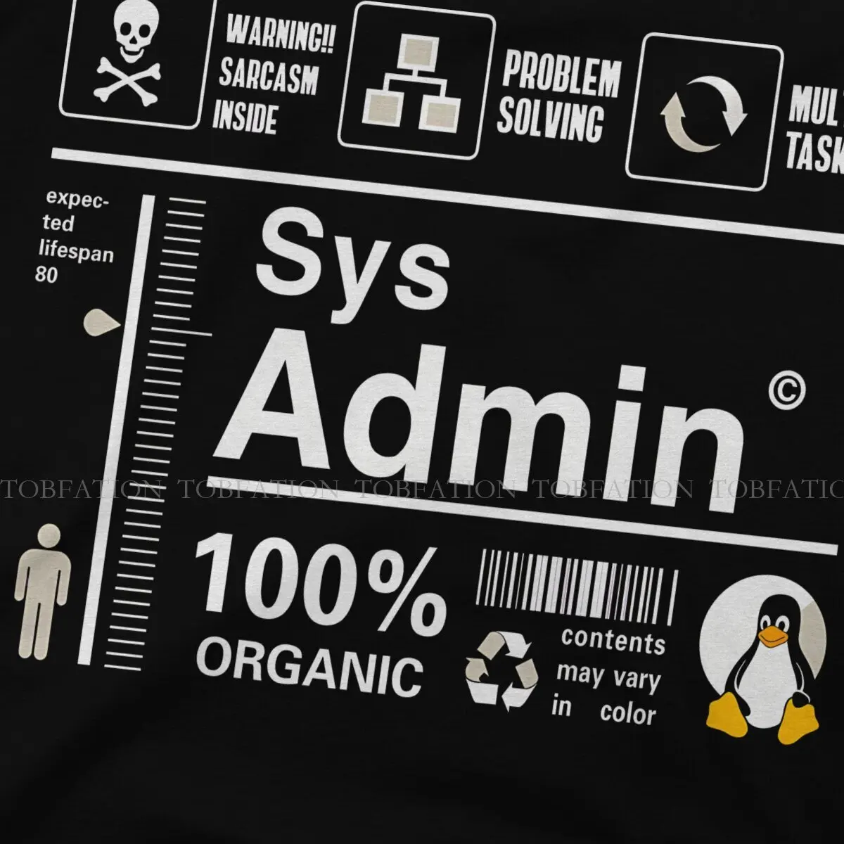 Linux Kit Infographic Sys Admin Penguin Hipster TShirts Computer Cpu Core Men Pure Cotton Streetwear T Shirt Round Neck Big Size