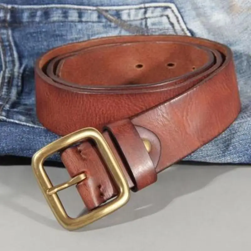 Ceinture en cuir véritable pour homme, haute qualité, marque de luxe, mode de créateur, sangle en métal et cuivre