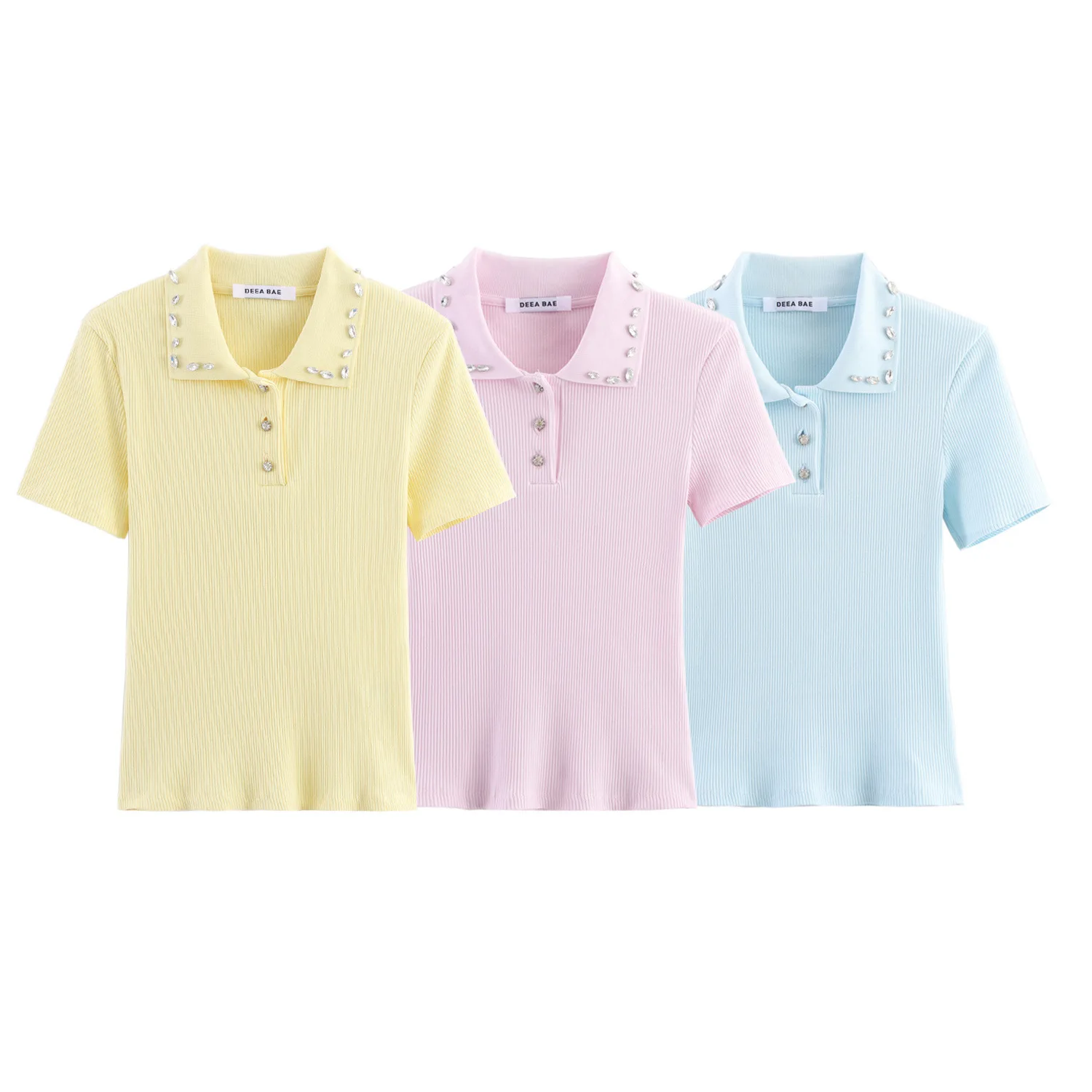 

Summer 2025 New Women's irt Jewelry Collar Rib Knitwear Street Sle Knitted Sweater Nine Sve Length Other Fabric