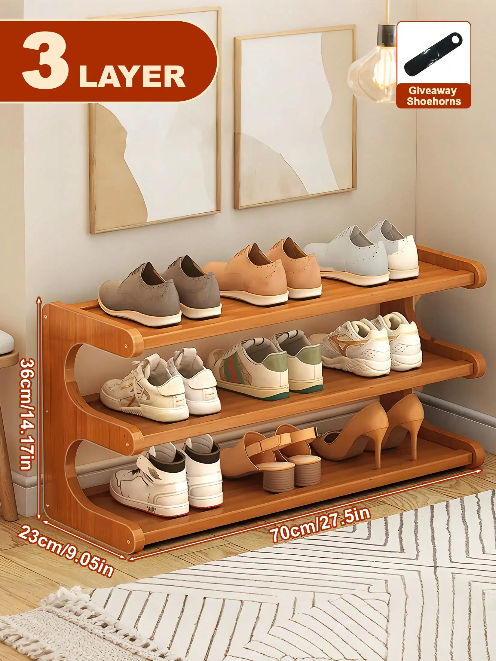3/5Tier Free Standing Shoe Rack, Bamboo Shoe Storage Organizer, Stable Shoe Organizer With Removable Shelves, Shoe Holder, Space-Saving Shoe Shelf For Entryway, Living Room, Bedroom, Closet Organizers And Storage, Cabinet Organizer