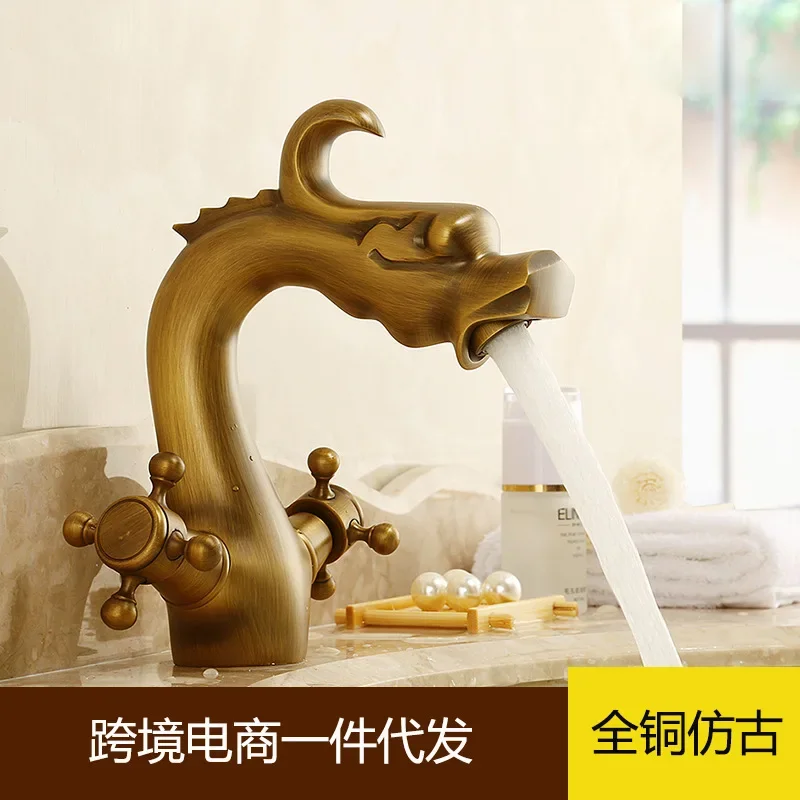 Antique Retro Faucet Basin Mixer Bathroom Hot And Cold Water Taps Chinese Dragon Vanity Sink Faucets Washing Basin Taps