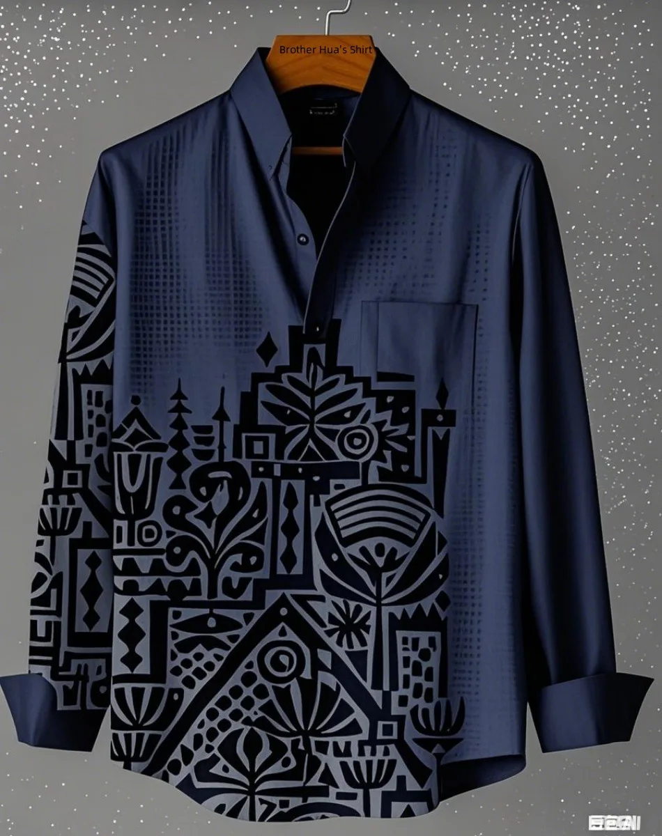 2025 Fashion New Men's Stand up Collar Linen Long Sleeve Shirt 3D Art Printed Simple Pattern Men's Casual Comfortable Large Size