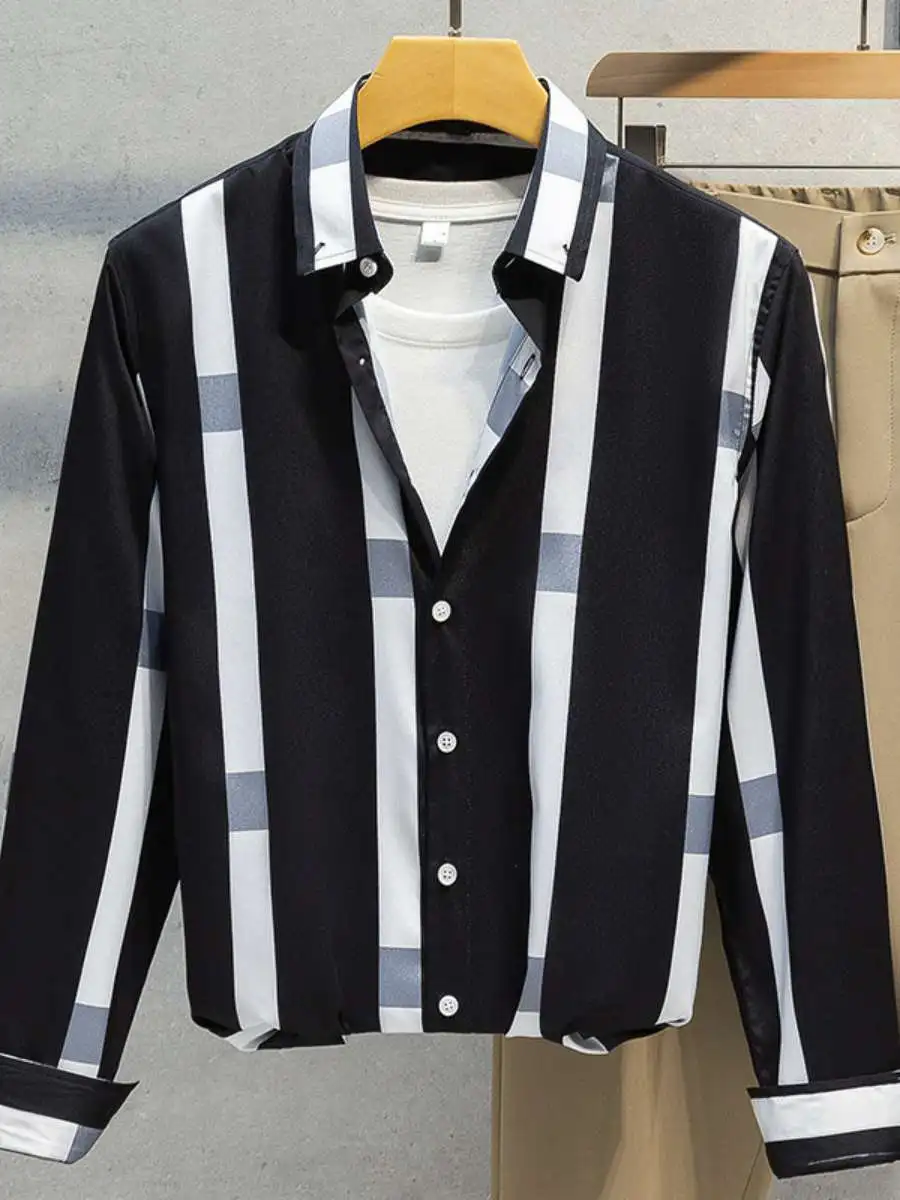 

Trendy Long Sve Men's irt Youthful Haome Versatile Faionable Korean Sle Casual Loose Fit Spring Travel Wear