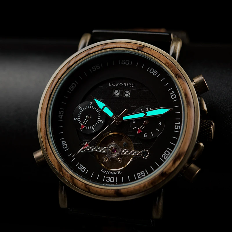 Orologio meccanico da uomo BOBO BIRD Orologio da polso automatico in legno Uomo Fashion Business Orologio con data automatica Orologio impermeabile haoхаantal hangi ku часы