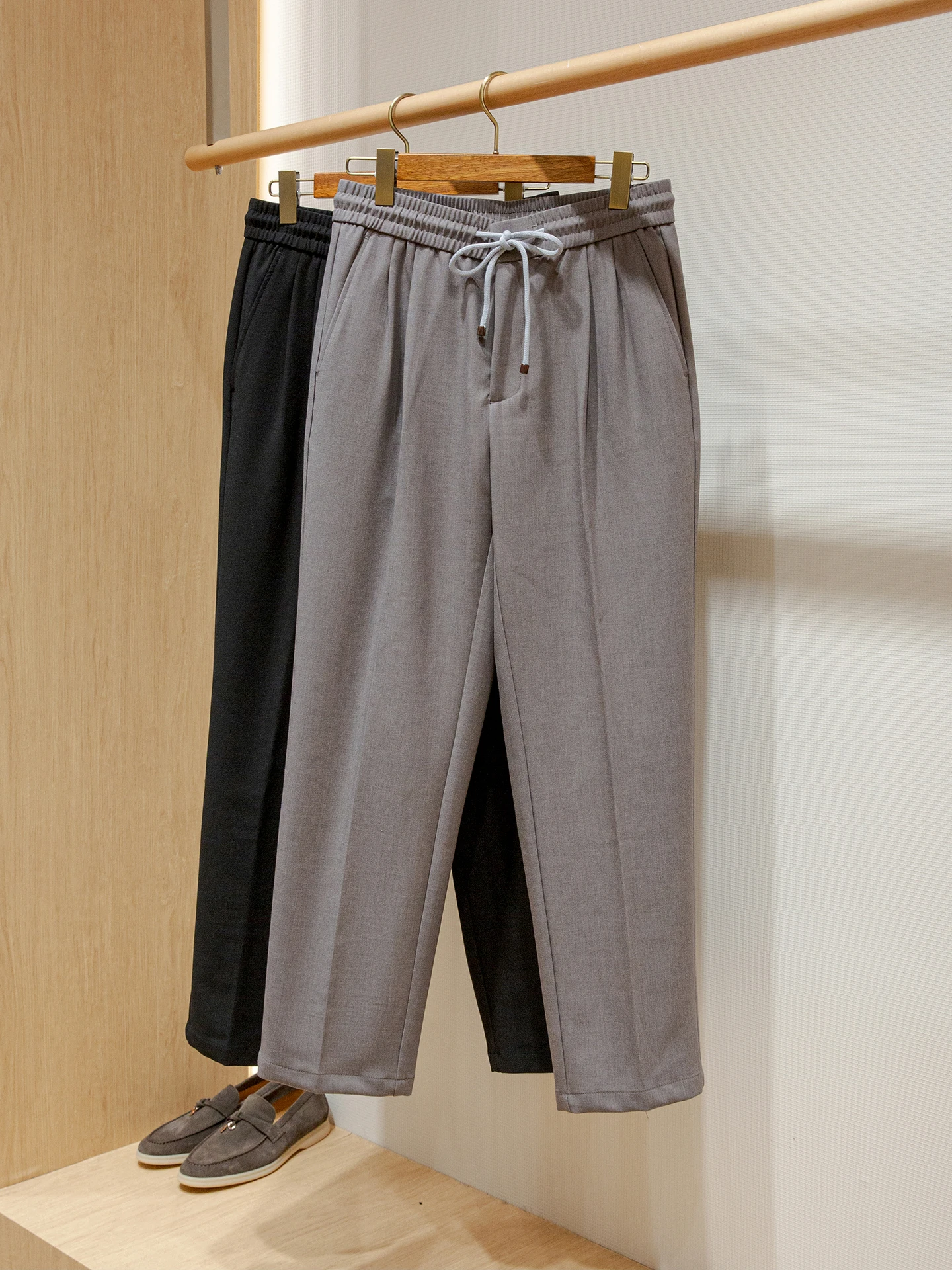 

BC Lyocell wool-blend men's elastic waist straight casual trousers