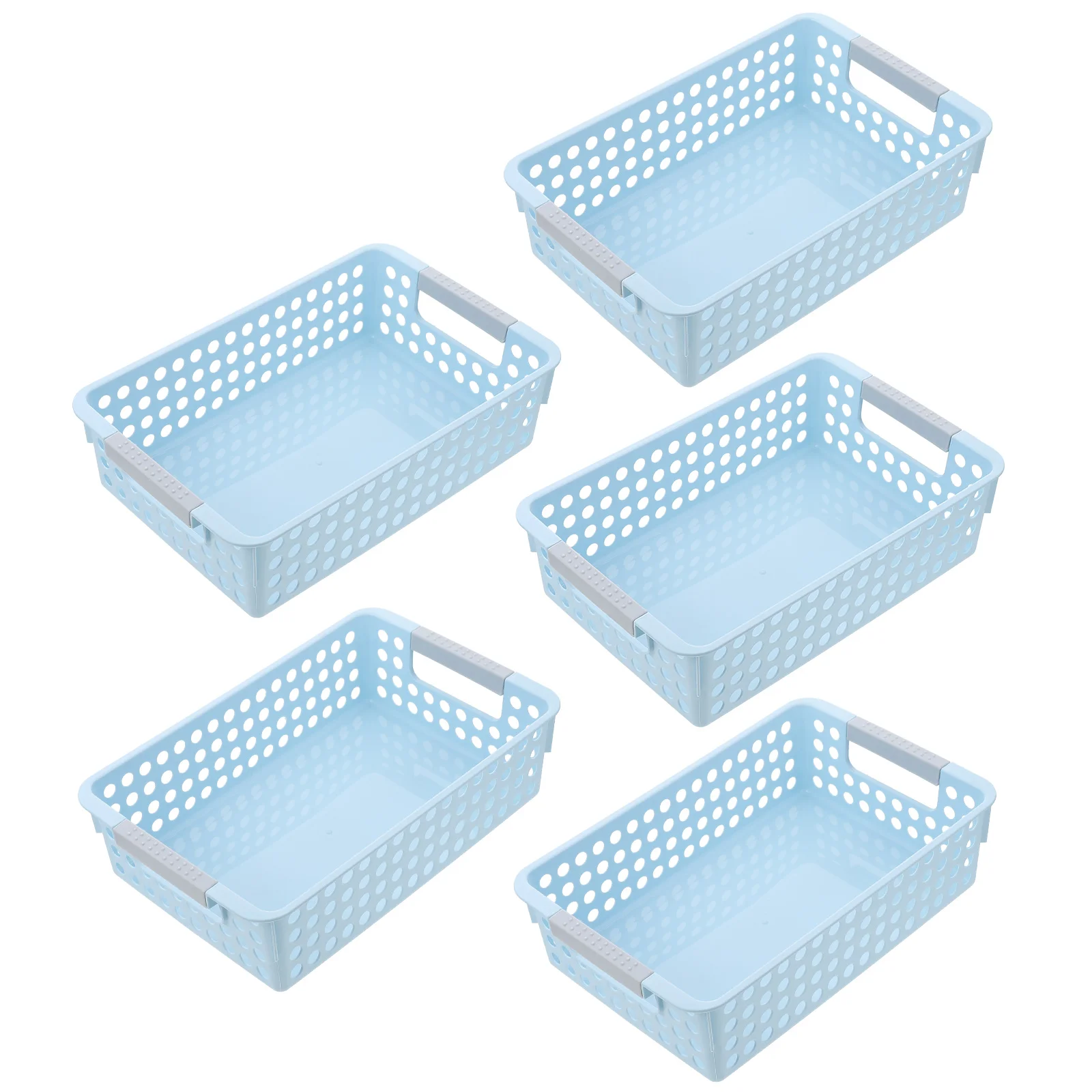 

5 Pcs Rectangular Storage Frame Plastic Baskets for Shelves Narrow with Handles Pantry Office