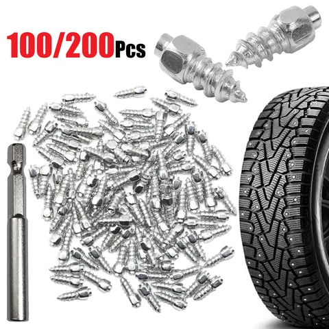 Universal 100/200Pcs 4x12/4X9mm Screw Tire Studs Snow Spikes Anti-Slip Anti-ice Tool For Car SUV Snow Tire Nail Anti-skid Nail